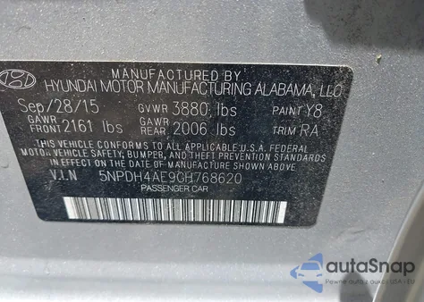 2016 Hyundai Elantra Se from USA, damaged, VIN 5NPDH4AE9GH768620